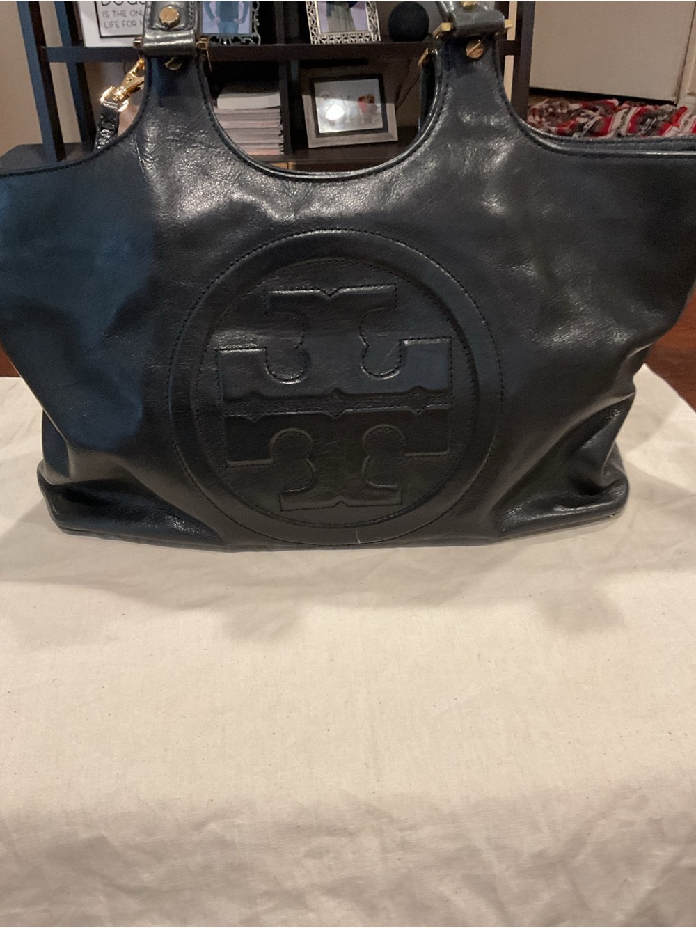 Tory Burch Black Leather Logo Tote